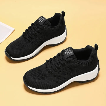 Xajzpa Women's Casual Shoes Breathable Walking Mesh Fabric Lace Up Flat Sports Shoes Women's Tenis Feminino Black Hiking Running Shoes